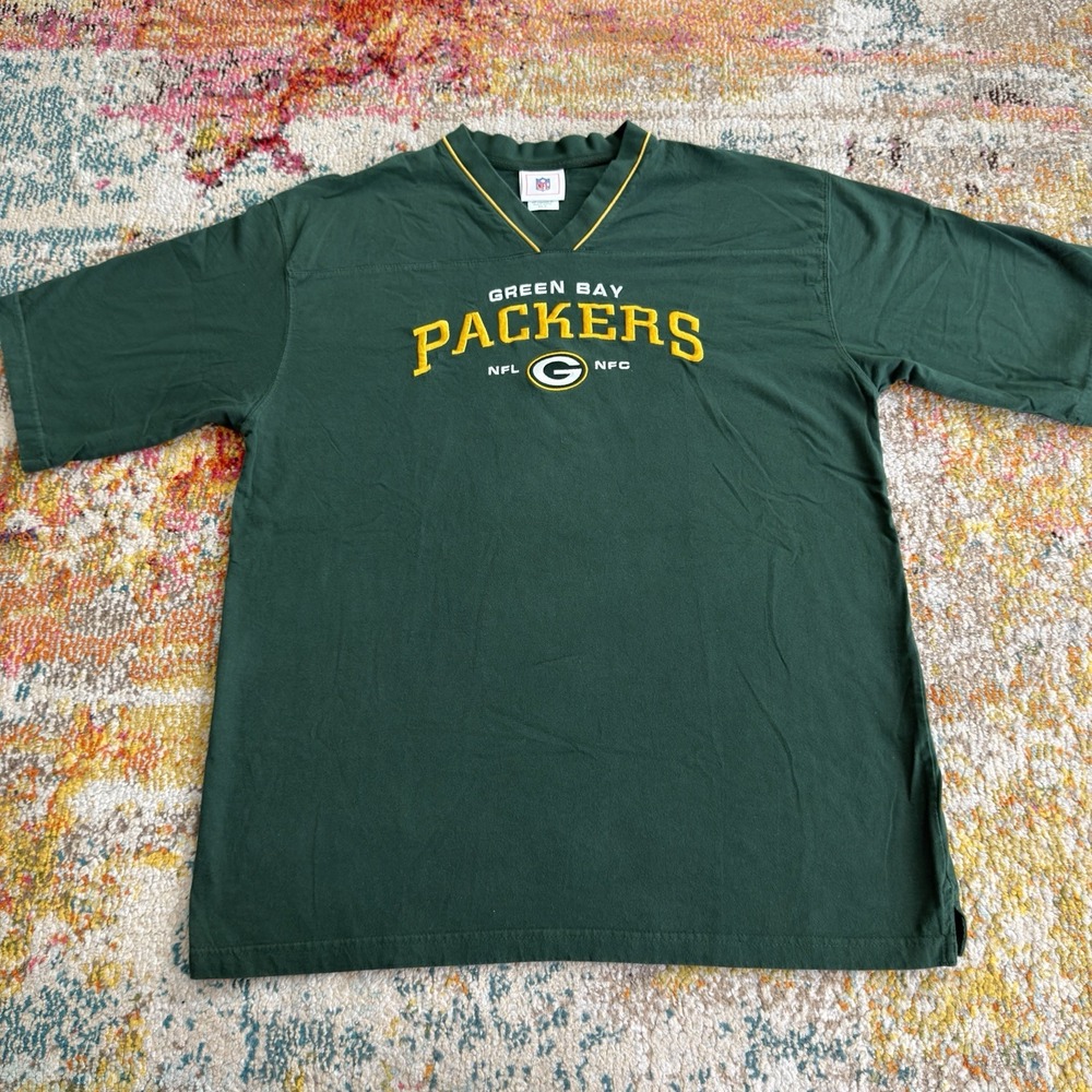 Vintage Green Bay Packers NFL V-Neck T-Shirt Mens XL VF Imagewear Embroidered
